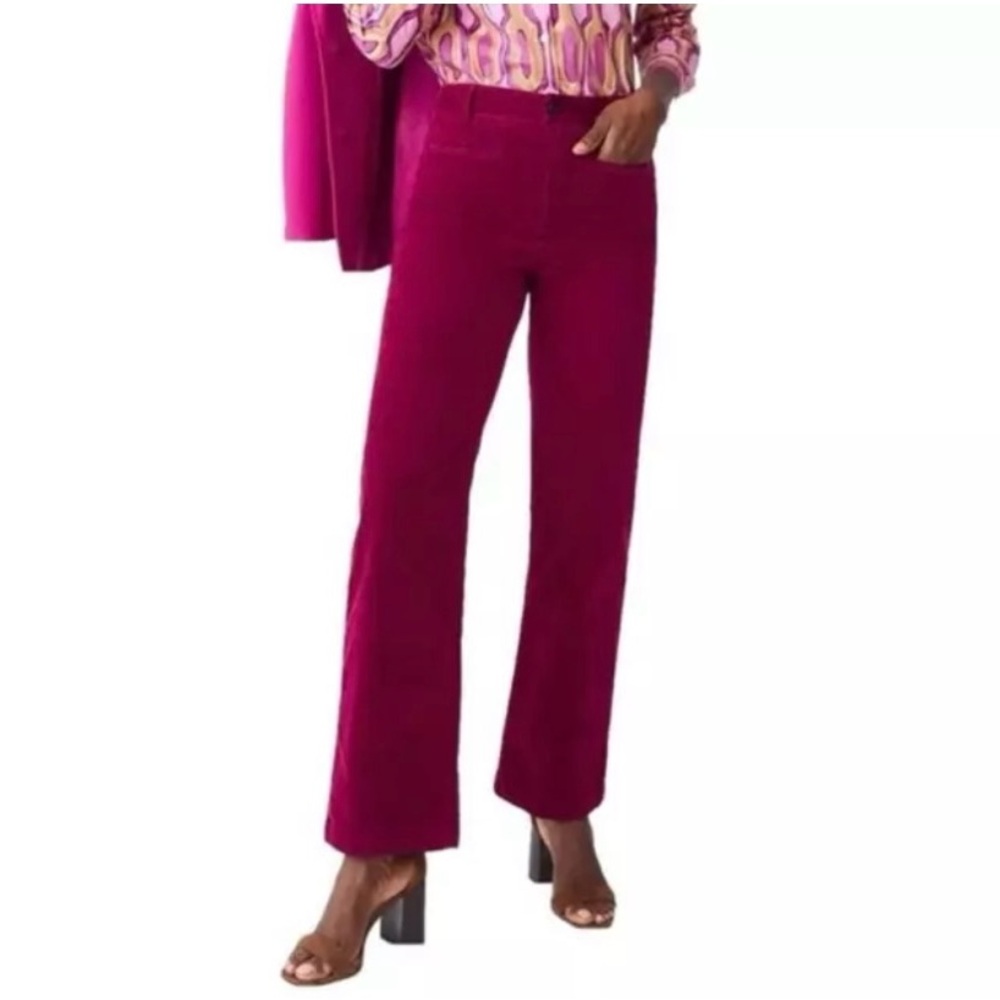 J. McLaughlin Braylee Velvet Pants Fuschia Pink Size 10 High Rise Straight Leg